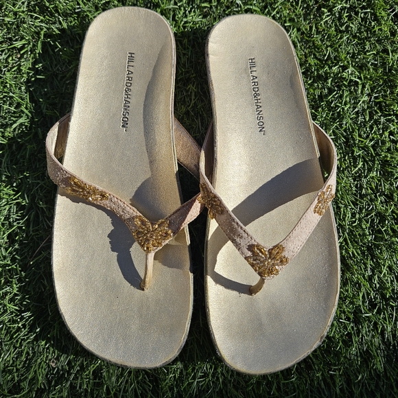 Hillard & Hanson Womens Open Toe Sandals Flip Flop Size 7 Gold - Picture 8 of 11